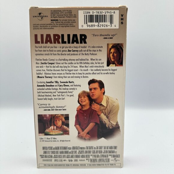 Liar Liar (VHS 1997) Starring Jim Carrey PG-13 Comedy Classic Universal Studios - Picture 2 of 3